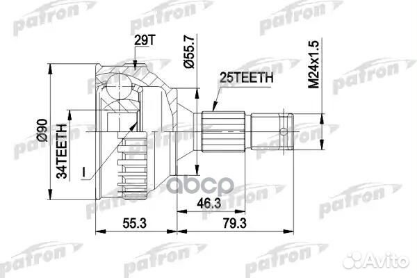 Шрус наруж 25x55.7x34 ABS:29T peugeot 406 95