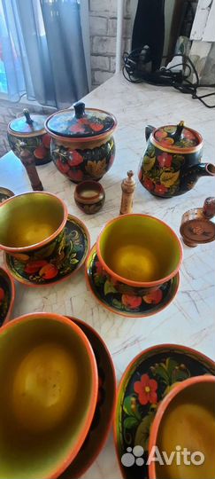 Набор столовой посуды СССР хохлома дерево