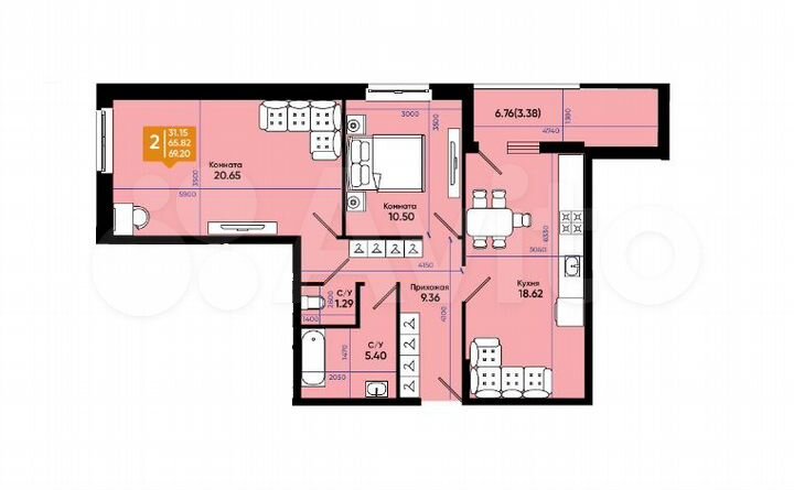 3-к. квартира, 69 м², 2/8 эт.