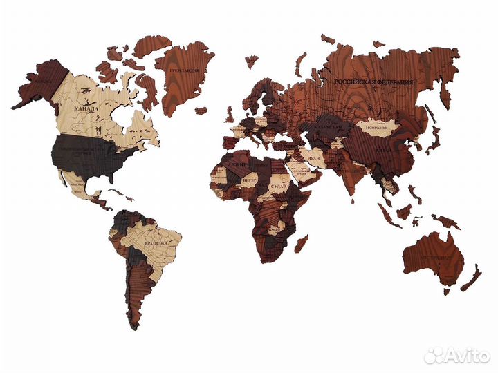 Карта мира из дерева с глубокой фактурой Рейнфорес