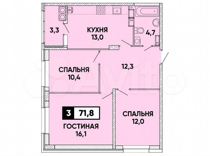 3-к. квартира, 72 м², 18/24 эт.