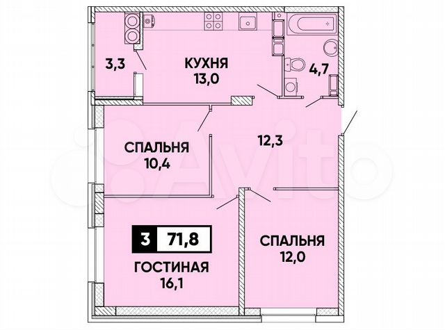 3-к. квартира, 72 м², 18/24 эт.