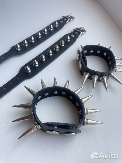 Браслет кожаный с шипами