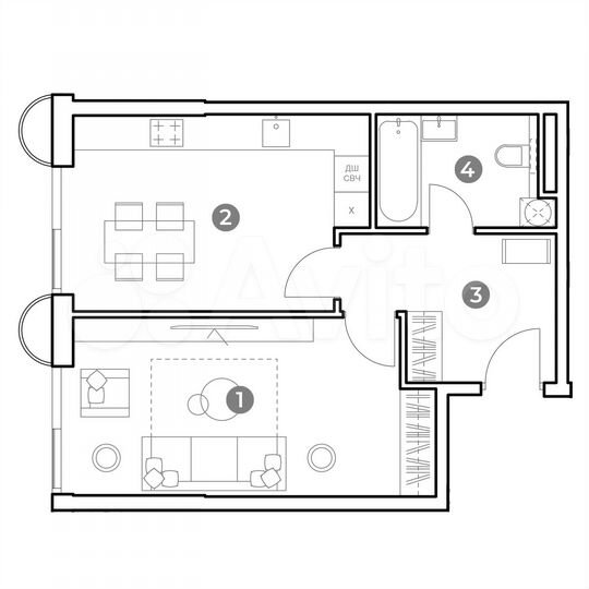 1-к. апартаменты, 46,5 м², 13/29 эт.