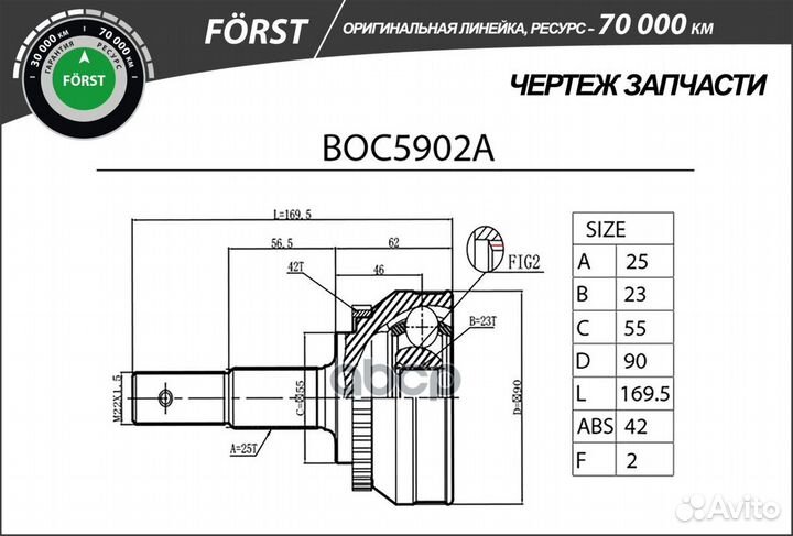 Шрус nissan Almera (95) (наруж.) с ABS, 25/23