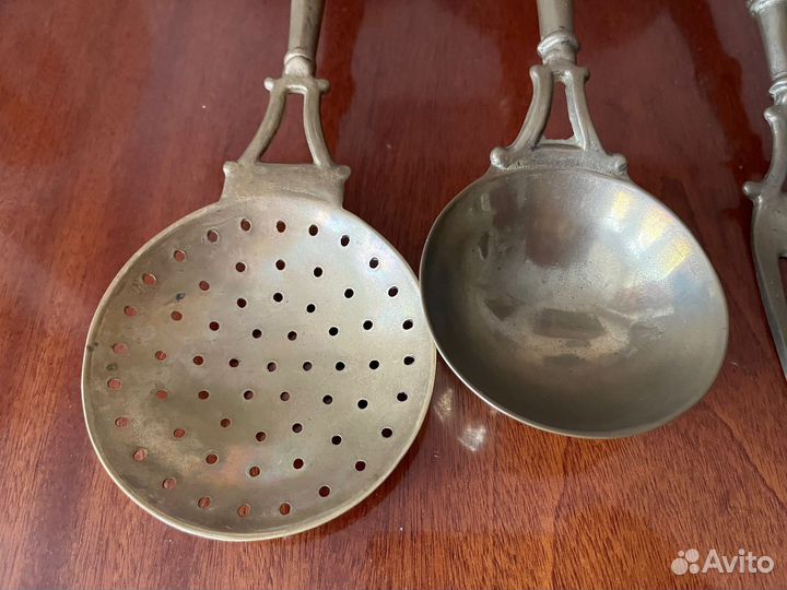 Набор кухонной утвари дерево/латунь винтаж