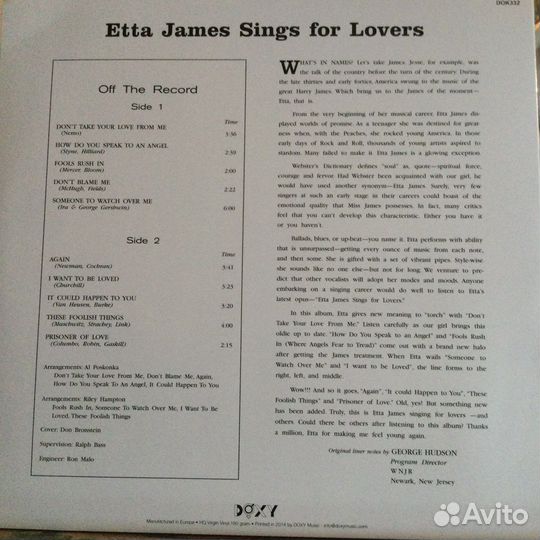 Etta James/Sings For Lovers,2014,EU,new