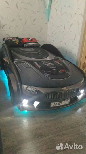 Кровать машинка графит с 3D обивкой