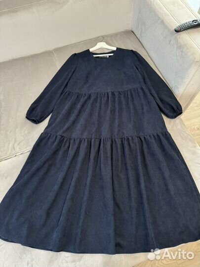 Палтье вельветовое трапеция синее 48 размер