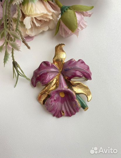Старинная брошь Орхидея 30-40е гг
