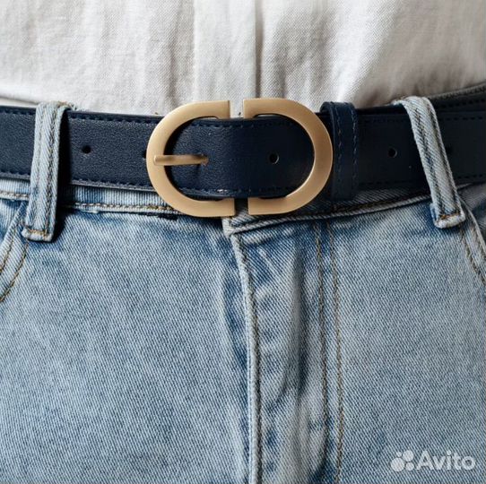 Ремень женский темно-синий, экокожа