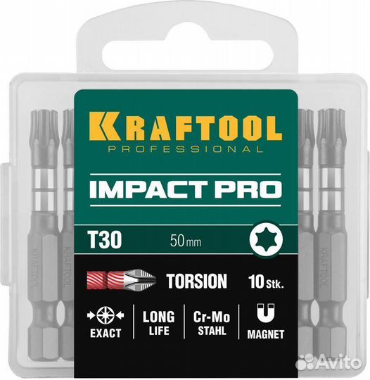 Kraftool Impact TX30, 50 мм, 10 шт, ударные биты