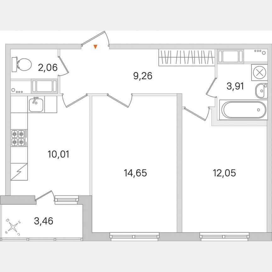 2-к. квартира, 53,7 м², 2/8 эт.