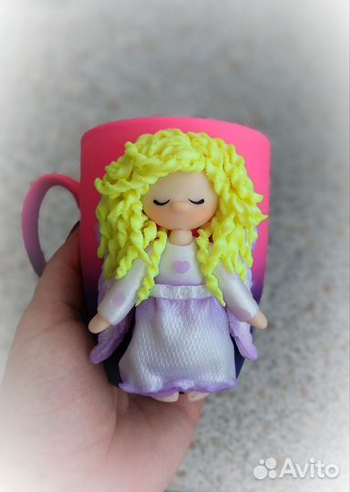 Кружка с Ангелом из полимерной глины