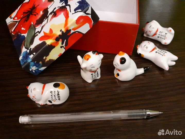 Керамические фигурки кошек фэн-шуй 5 шт