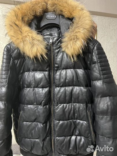 Пуховик кожаный мужской с натуральным мехом