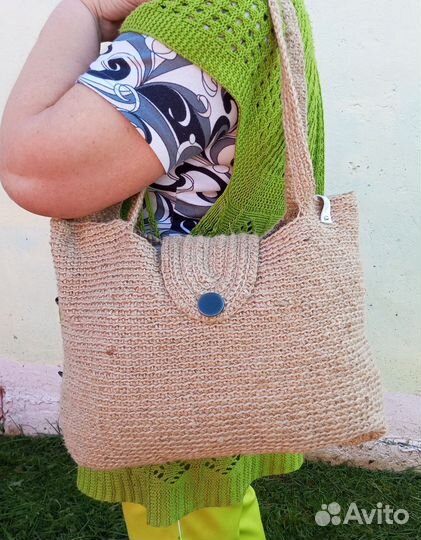 Сумка вязаная из джута, на плечо