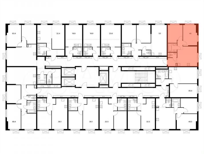 2-к. квартира, 46 м², 13/25 эт.