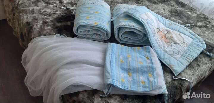 Бортики в детскую кроватку бу + балдахин