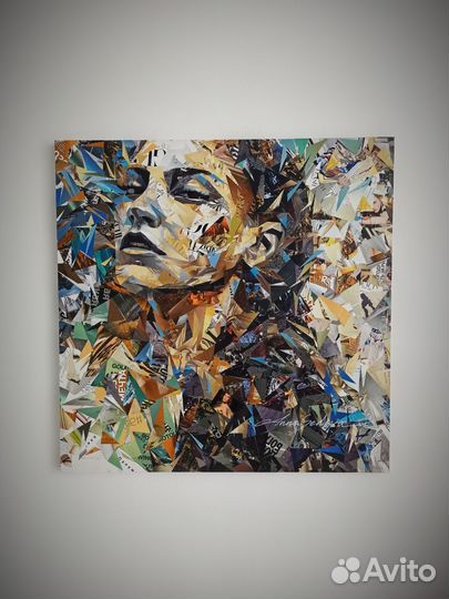 Картина авторская в технике коллаж холст 85х85см