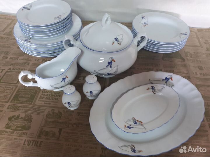 Чайный сервиз гуси, столовый сервиз 25 предметов