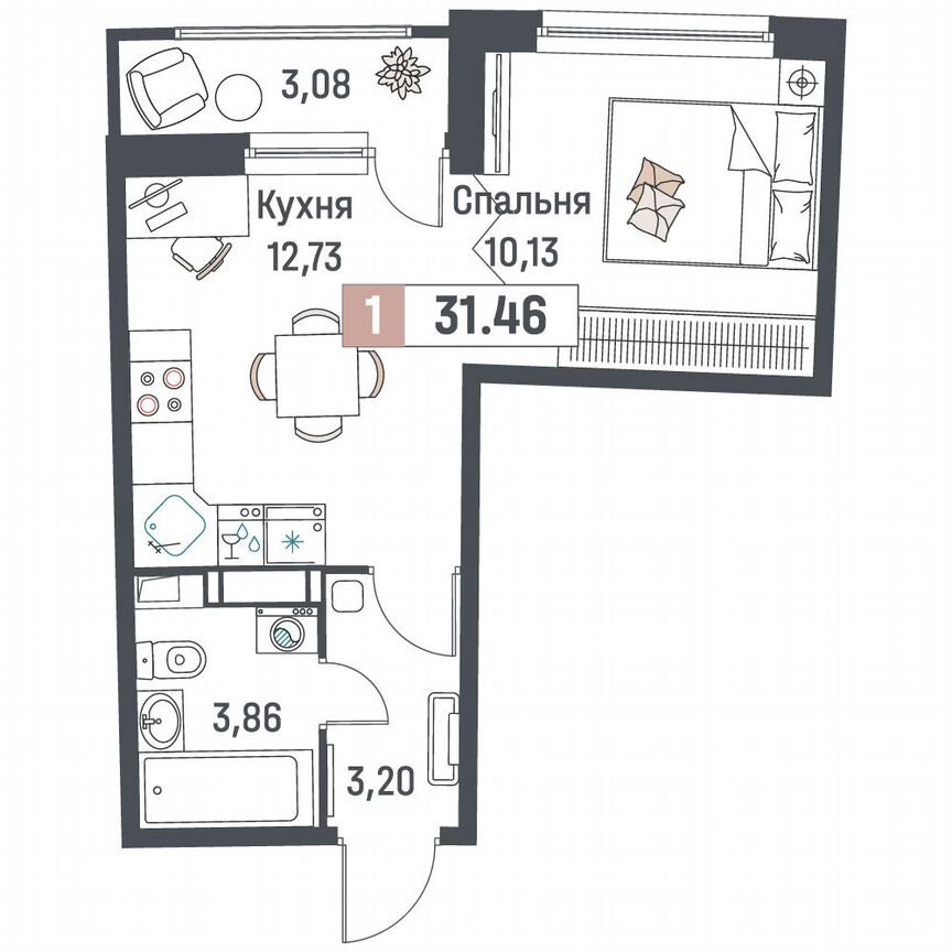 1-к. квартира, 31,5 м², 13/18 эт.