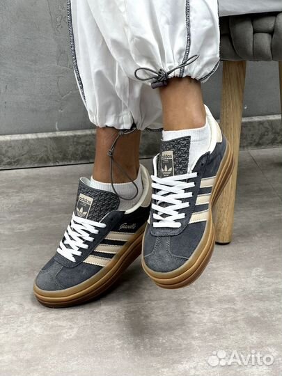 Adidas Gazelle Indoor Bold Grey на высокой подошве