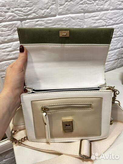Сумка женская зеленая замша, белая кожа
