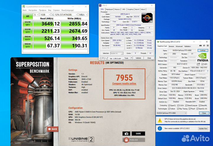 Мощный игровой компьютер ryzen 5600, RTX 4060, 512