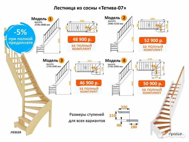 Деревянная лестница прямая, комплект