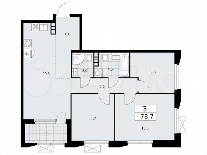 3-к. квартира, 78,7 м², 7/22 эт.