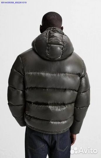 Пуховик Zara x Moncler Глянцевый Хаки (Арт.13099)