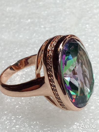 Золотой Комплект с Мистик Топазом 18 размер