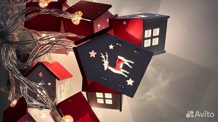 Гирлянда Домики на батарейках стиль Икея новая