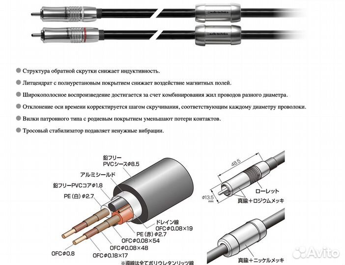 Audio-technica AT-RA5000 межблок кабель RCA 1,0 m