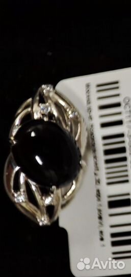 Кольцо с натур.черным Агатом и фианитами серебрян