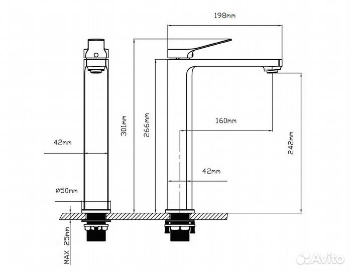 Смеситель накладной раковины черн. Arco VBF-4AR02