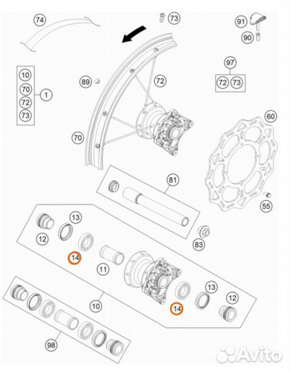Подшипник переднего колеса KTM 85 SX