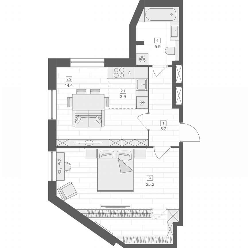 1-к. апартаменты, 54,6 м², 10/10 эт.
