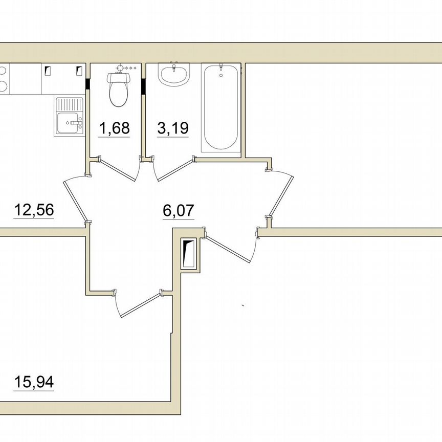 2-к. квартира, 58,3 м², 1/3 эт.