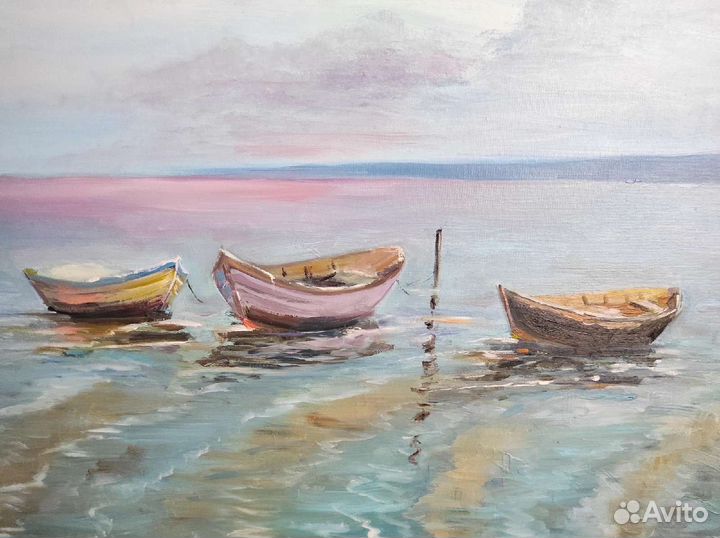 Картина маслом морской пейзаж море лодочки маслом