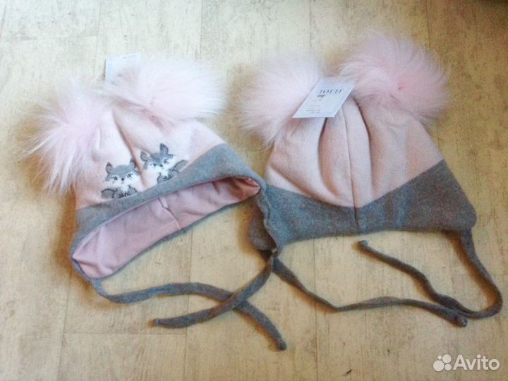 Новые шапки Totti с 2 натур помпонами 52-54