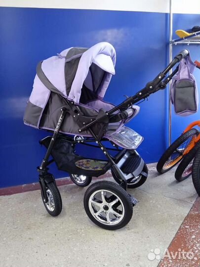 Коляска Фиолетовый+серый поворотные колеса