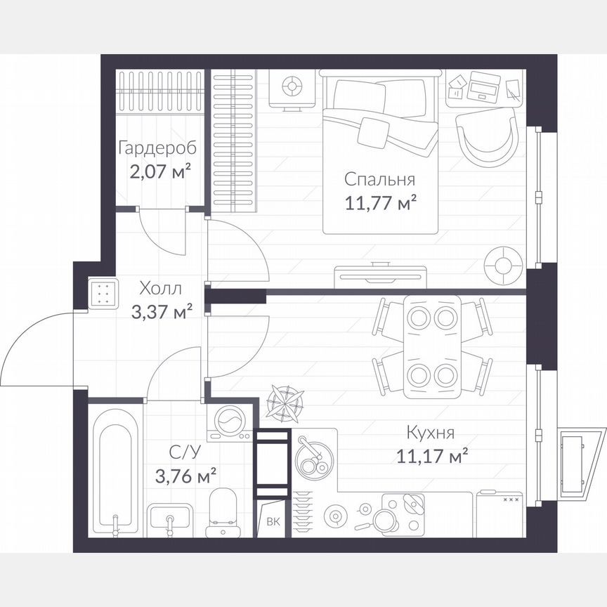 1-к. квартира, 32,1 м², 3/11 эт.