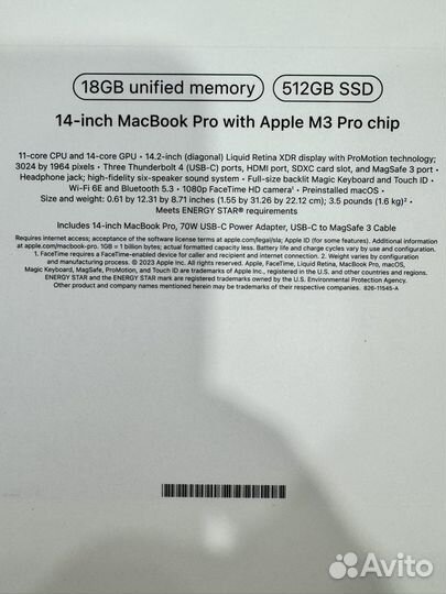 MacBook Pro 14 M3 Pro 18Gb 512Gb Silver