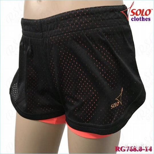 Шорты двойные solo чёрный / оранжевый неон (р. 30)