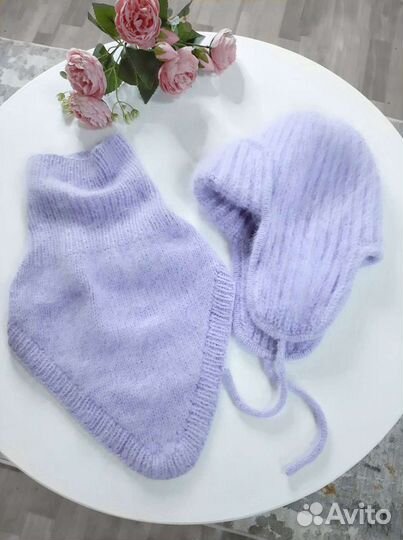 Комплек шапка ушанка и снуд уголок