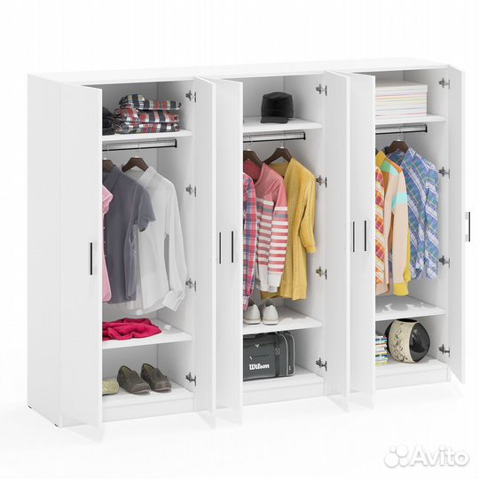 Шкафы для одежды 2-х дверные Мебельный Двор ск-9 цвет белый шагрень, 210х45х160 см