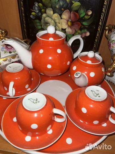 Сервиз чайный в горошек СССР винтаж