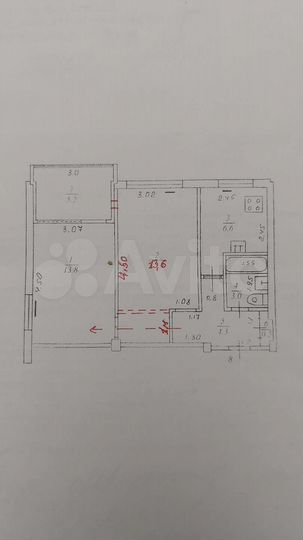 Комната 14 м² в 2-к., 3/5 эт.